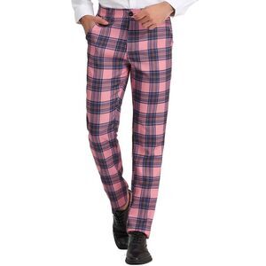 Plaid Dress Pants Flat Front Stretch Business Pink Navy Checked Pants